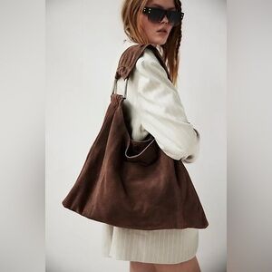 NWT FREE PEOPLE Bobbi Slouch Suede Tote | Espresso/Cocoa MSRP $98
